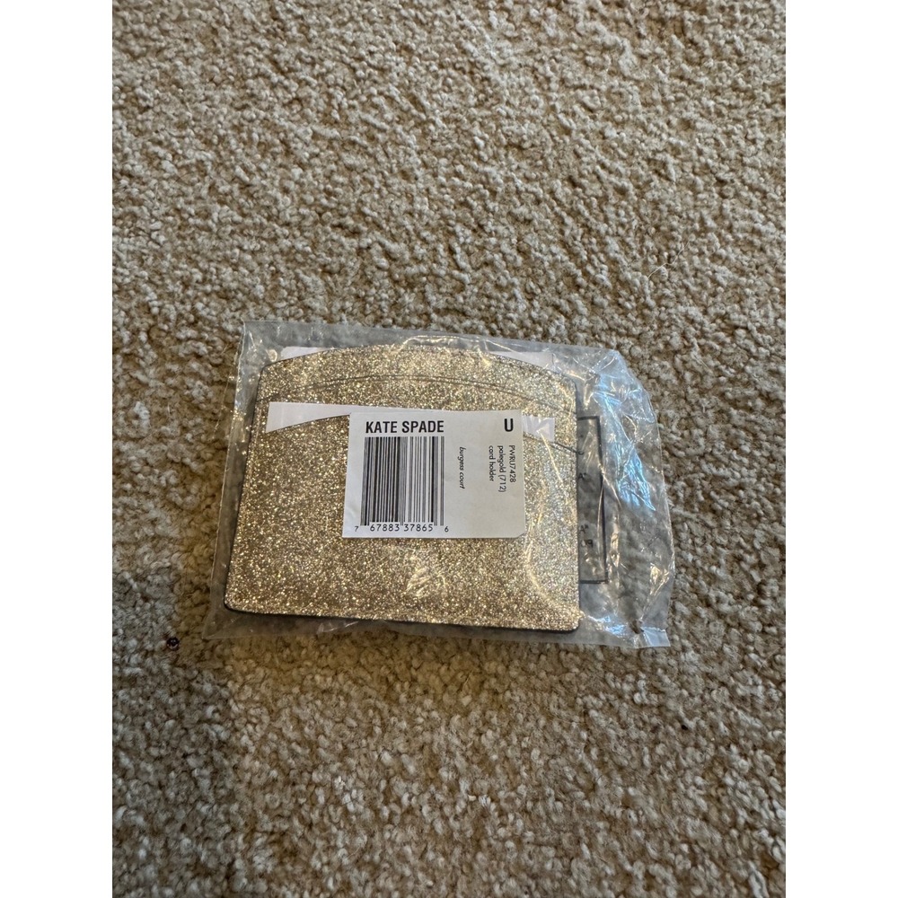 Kate Spade Burgess Court Card Holder Pale Gold Glitter Wallet PWRU7428 NWT